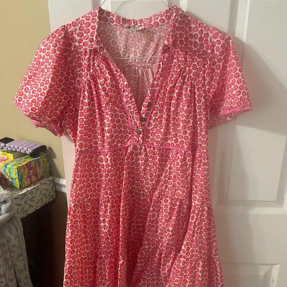 Umgee Pink and White Puff Sleeve Tiered Sundress